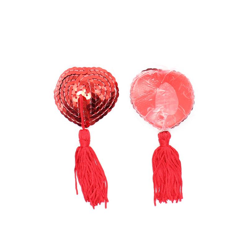 Heart Sequin Nipple Cover with Tassel Red