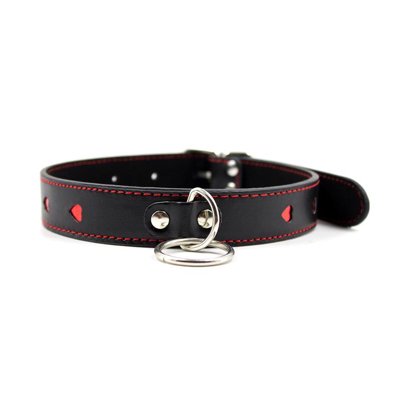 Collar with Metal Leash Black Red