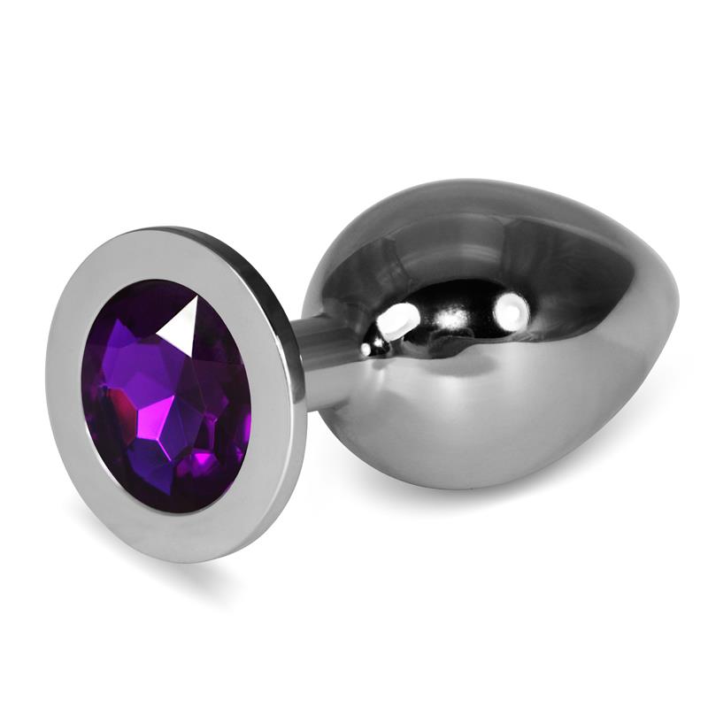 Metal Butt Plug RoseBud Classic with Purple Jewel Size L