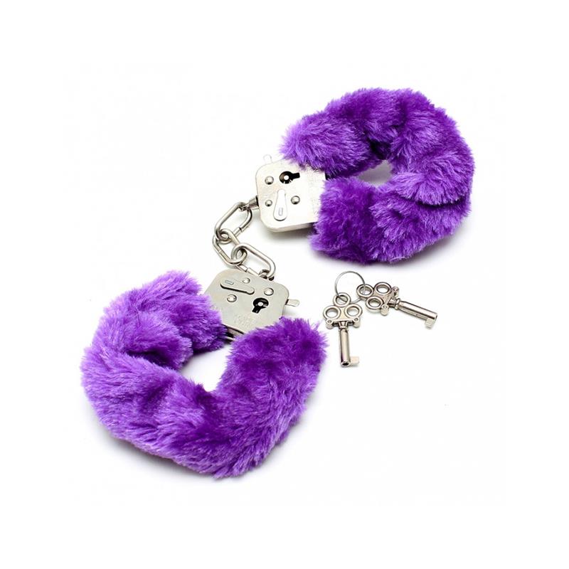 Police cuffs with Purple Fur Adjustable