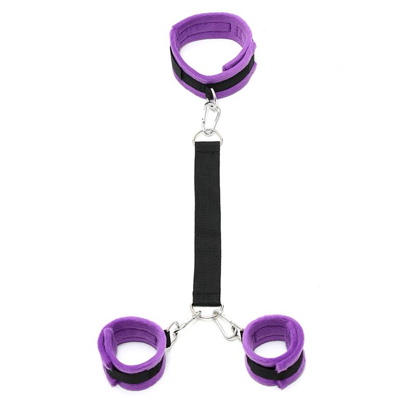 Handcuffs to Collar with Leash Adjustable Purple