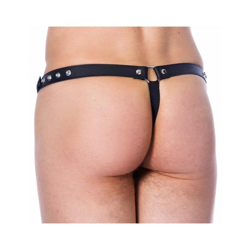 Leather G string Adjustable Black