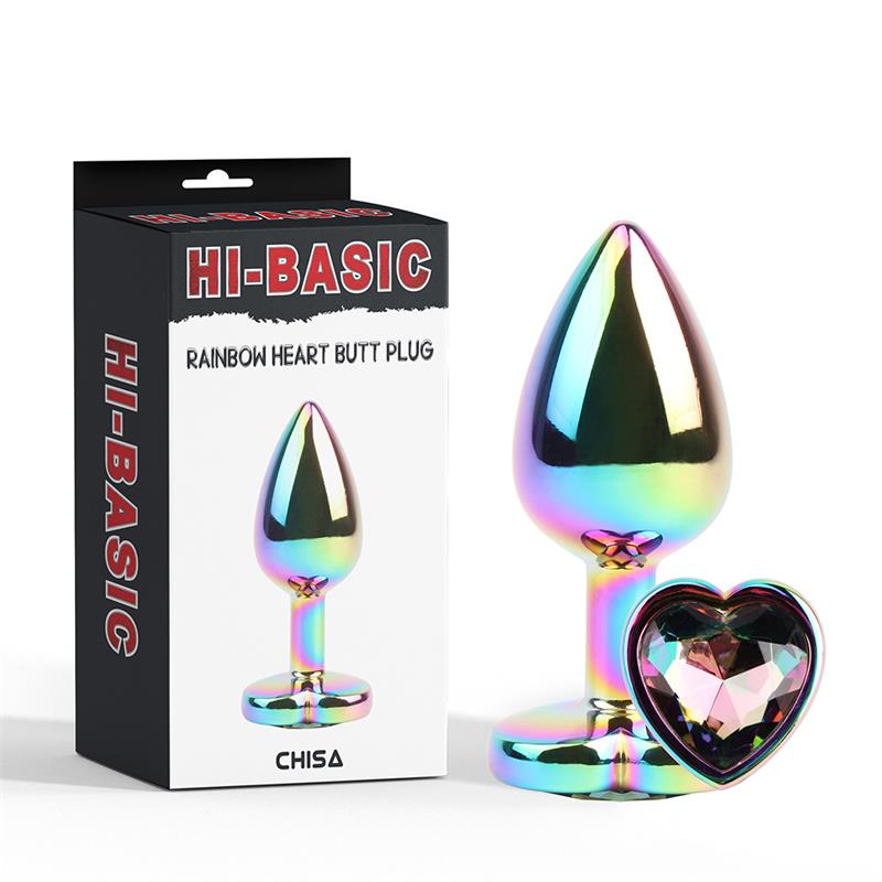 Rainbow Effect Metal Butt Plug with Heart Jewel 27