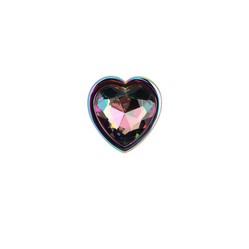 Rainbow Effect Metal Butt Plug with Heart Jewel 27