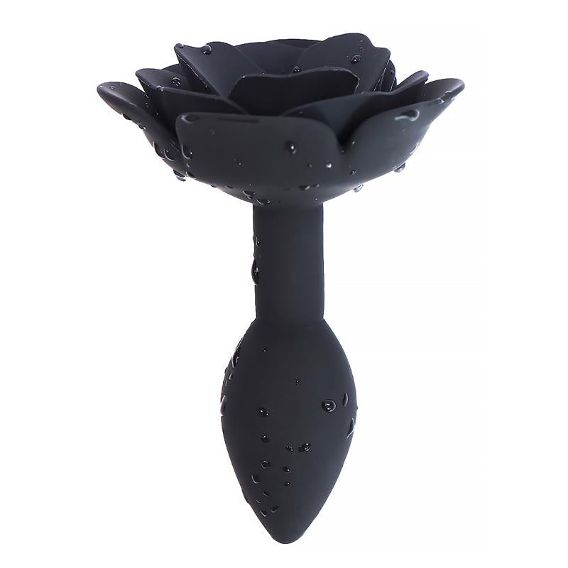 Rose Silicone Butt Plug Black