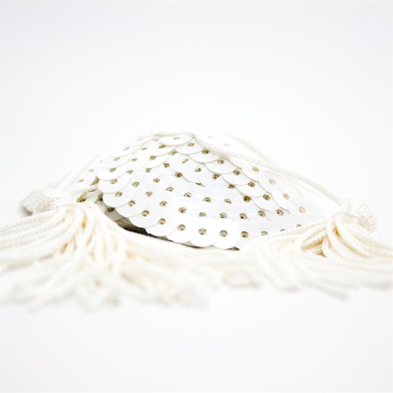 Sequin Nipple Cover with Tassel White