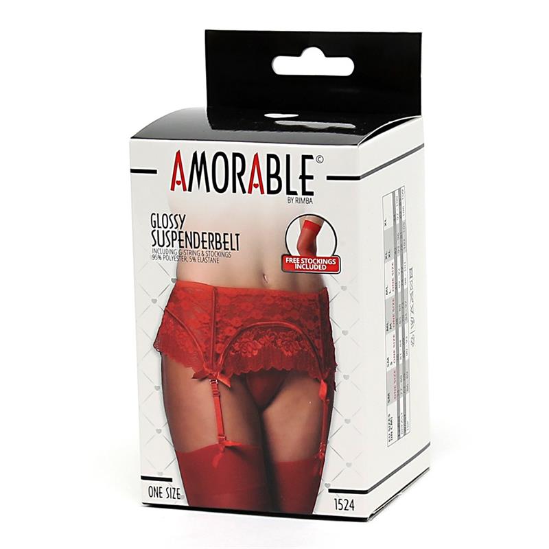 Garter Belt with Thong and Stockings Red