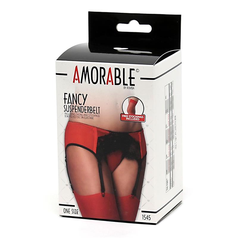 Garter Belt with Thong and Stockings Black and Red