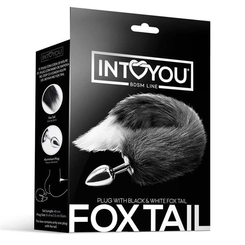 Anal Plug Black and White Foxy Tail