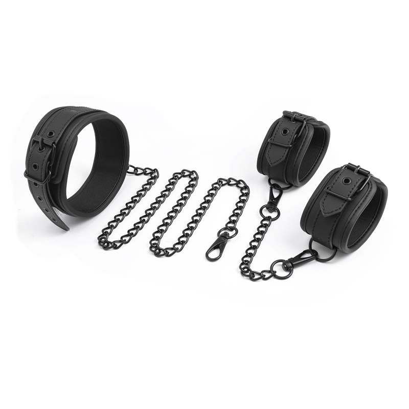 Collar and Hand Cuffs Set Vegan Leather