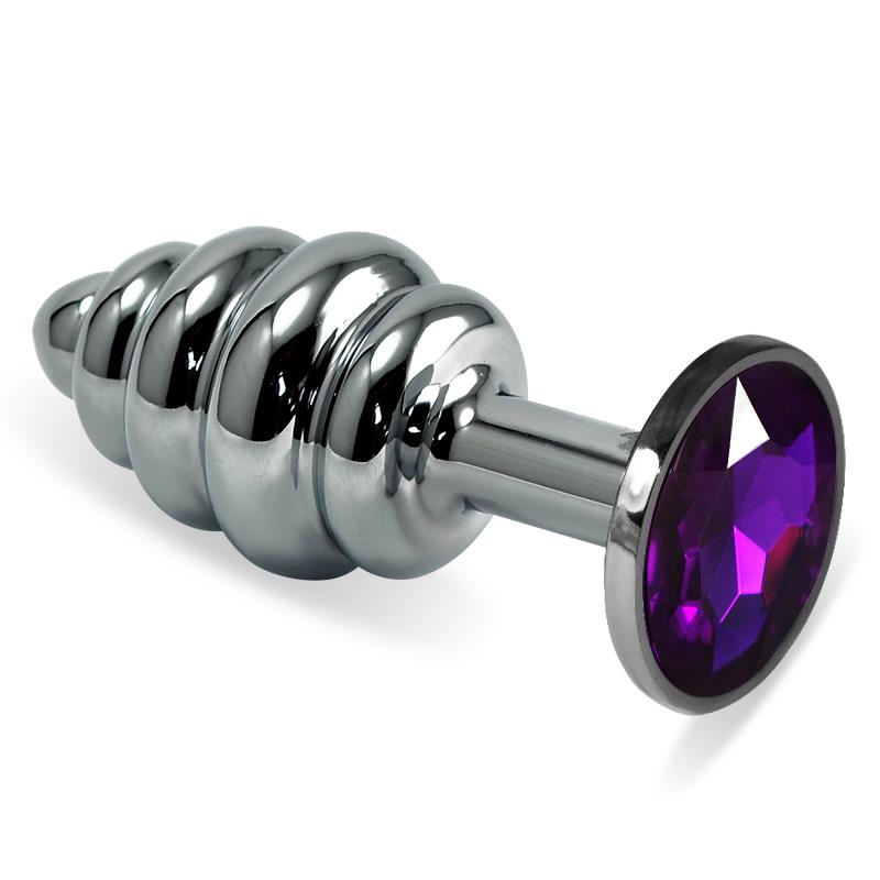 Spiral Butt Plug Rosebud with Purple Jewel