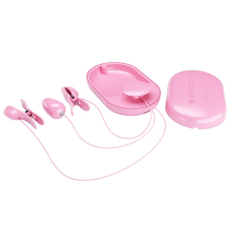 Surprise Box Vibrating Egg and Electric Shock Nipple Clamps Pink