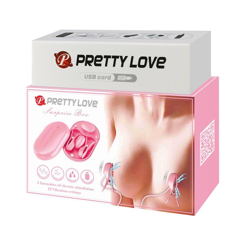 Surprise Box Vibrating Egg and Electric Shock Nipple Clamps Pink