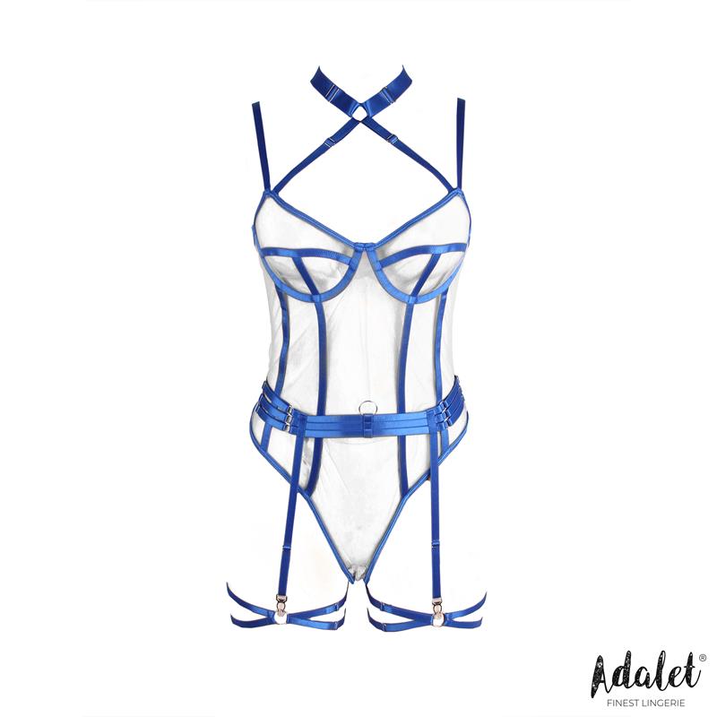 Killye Mesh Teddy with Strasps and Leg Rings Blue