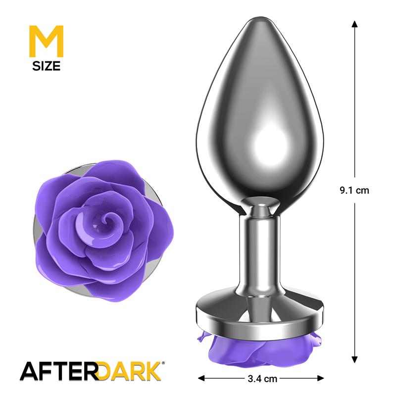 Metal Anal Plug with Purple Rose Base Size M