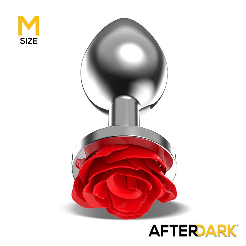 Metal Anal Plug with Red Rose Base Size M