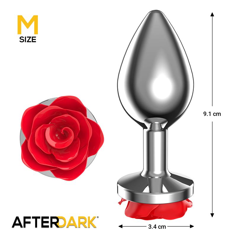 Metal Anal Plug with Red Rose Base Size M