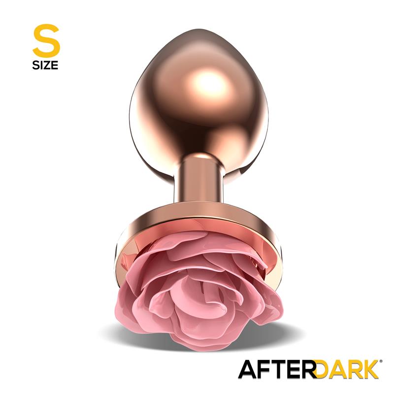 Rosegold Metal Anal Plug with Pink Rose Base Size S