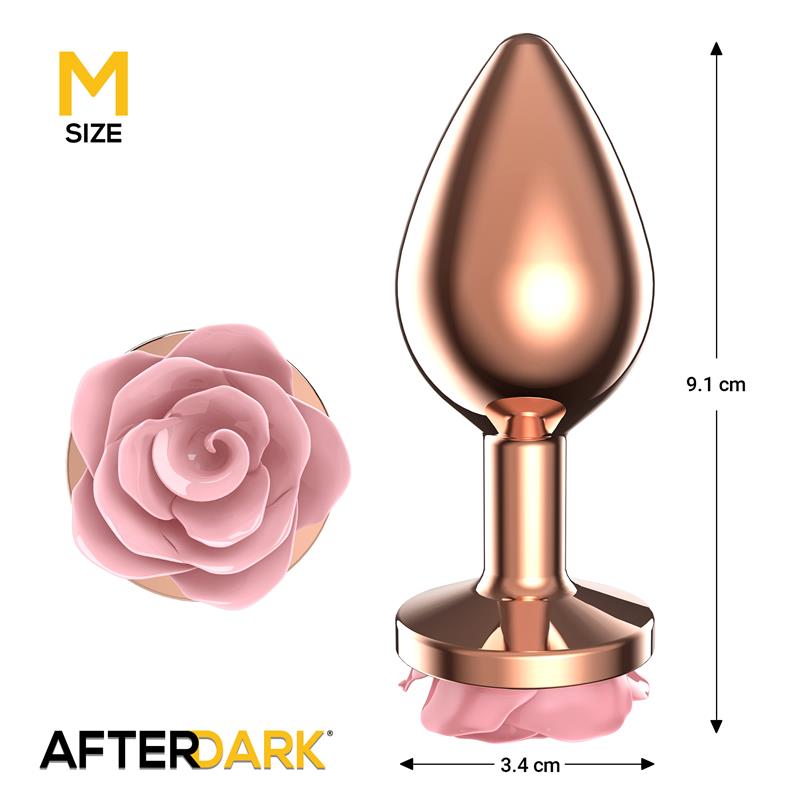 Rosegold Metal Anal Plug with Pink Rose Base Size M