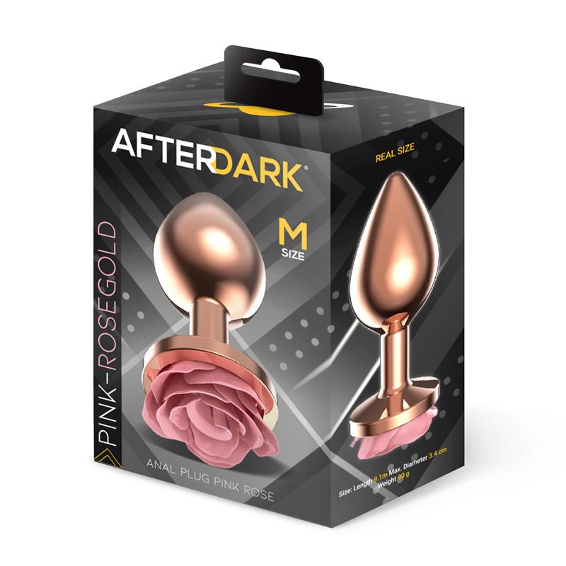 Rosegold Metal Anal Plug with Pink Rose Base Size M