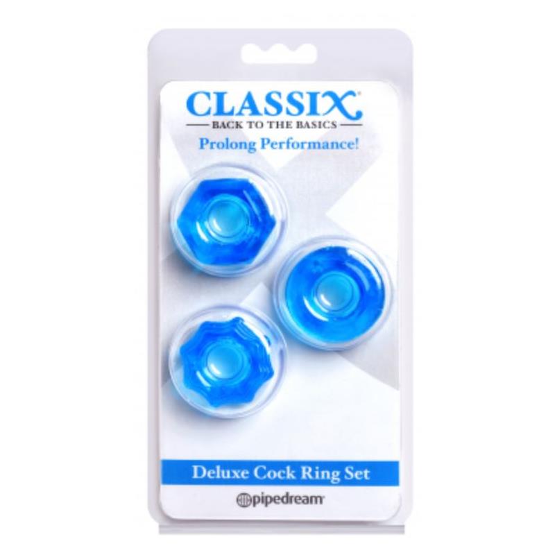 Deluxe Cock Ring Set of 3 Blue