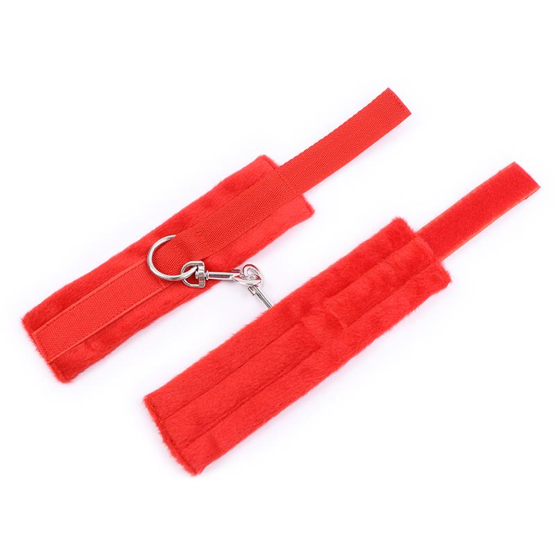 Handcuffs with Velcro with Long Fur Red