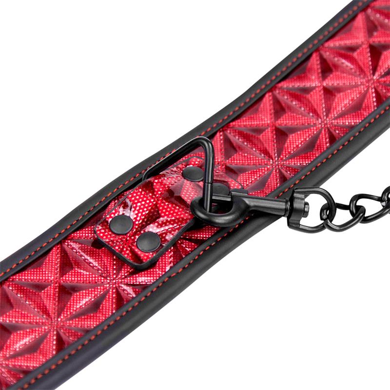 Adjustable Collar With Leash Diamond Vegan Leather